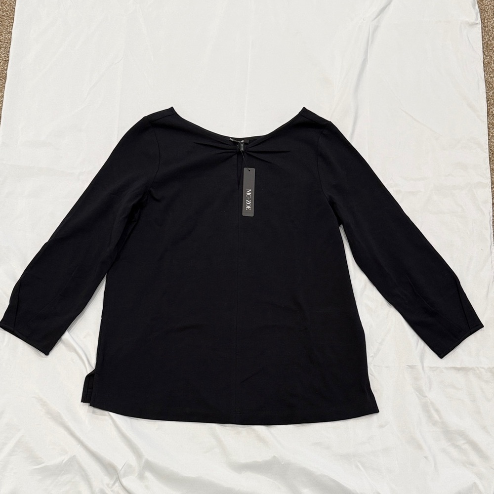 NWT NIC+ZOE 3/4 Sleeve Black Top-Bow Collar—Medium